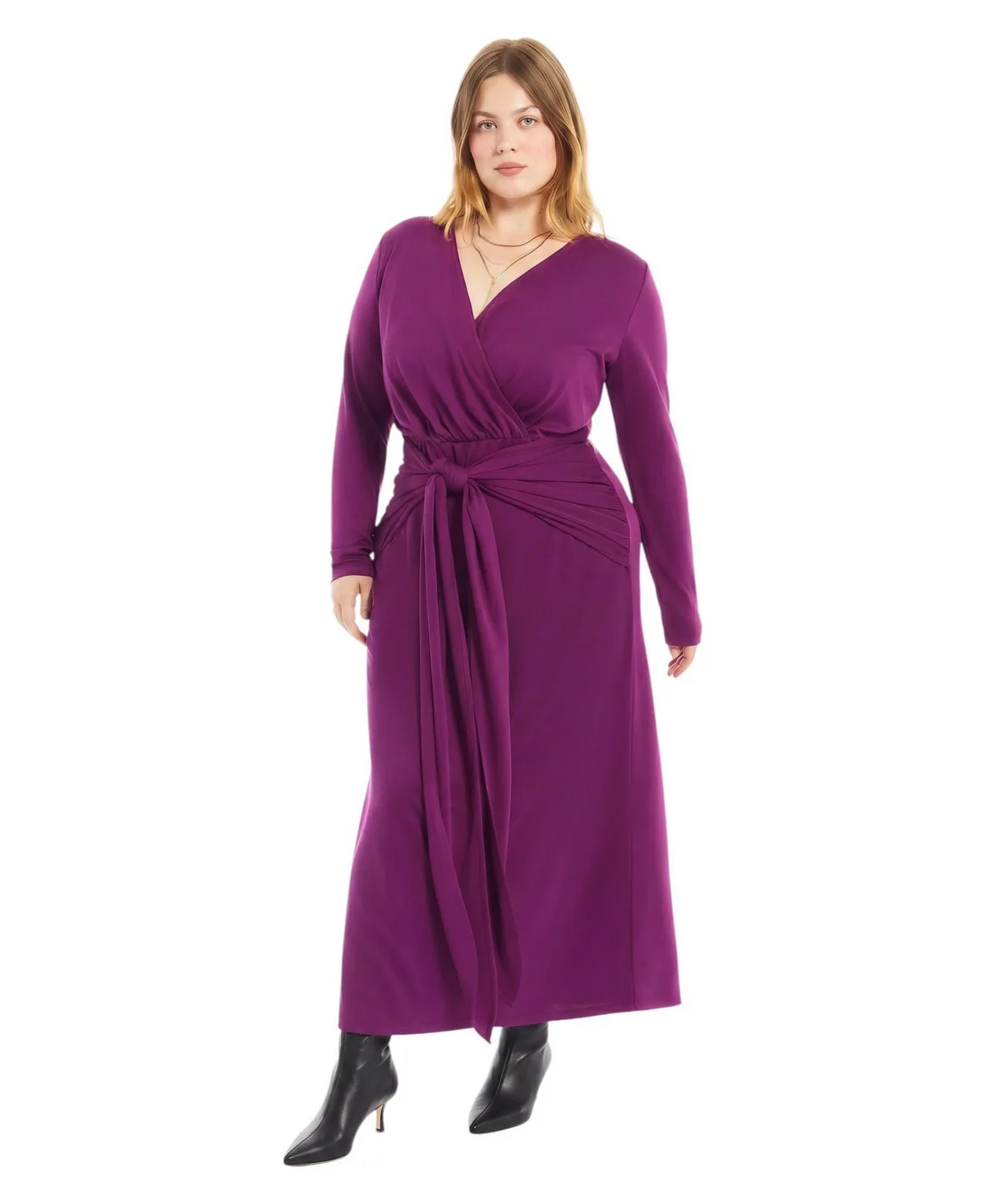 Surplice Long-Sleeve Tie-Waist Maxi Dress