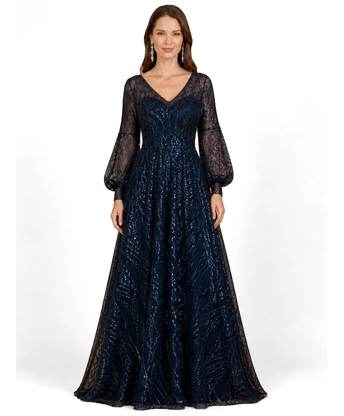 V Neckline Long Sleeve Gown by Lara