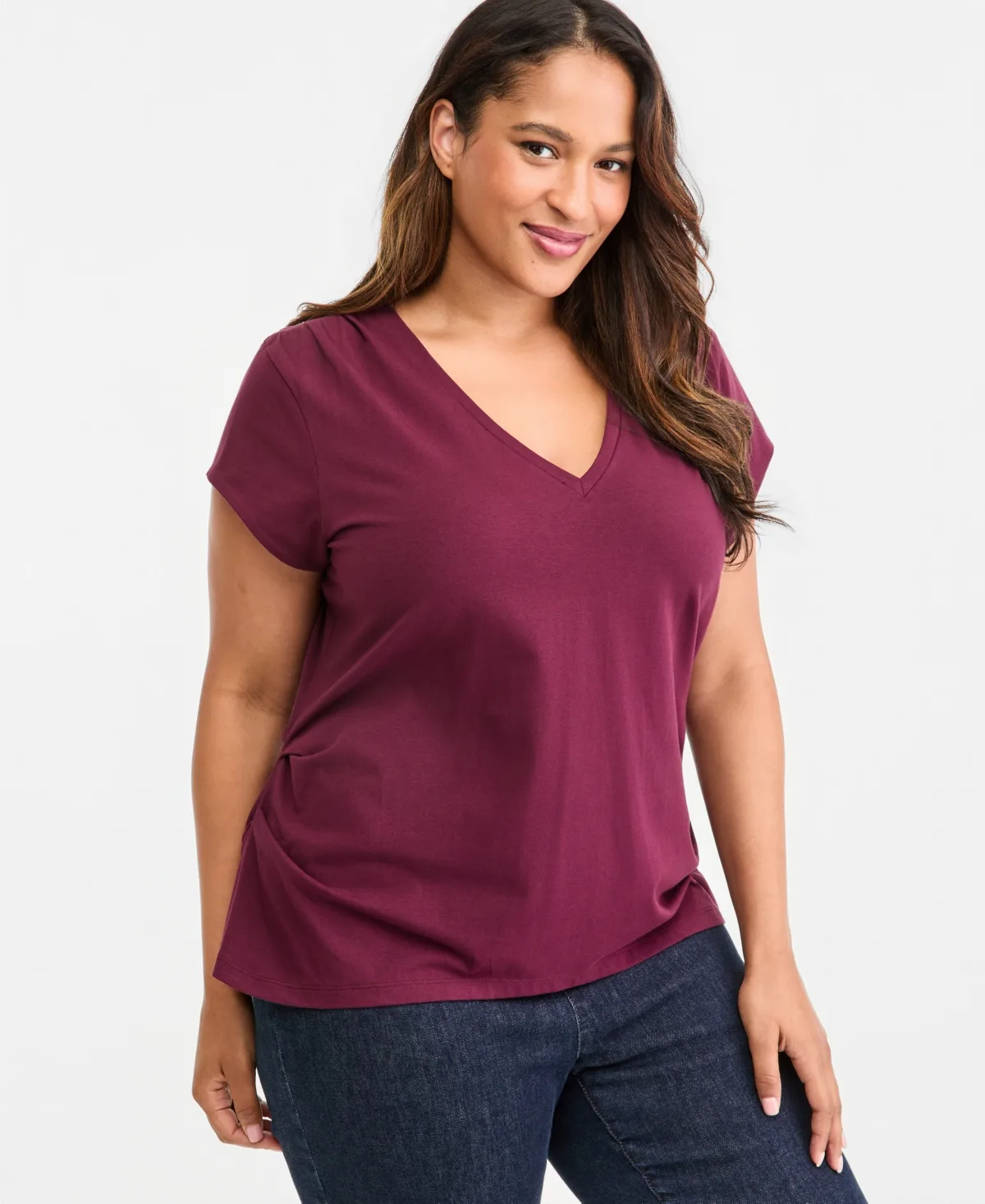 Cap-Sleeve V-Neck T-Shirt