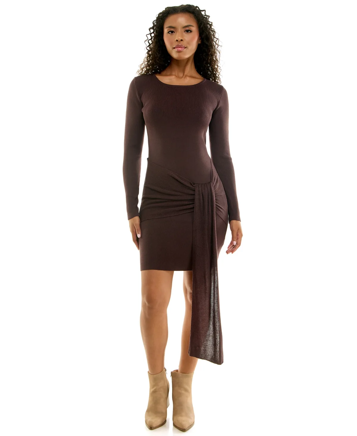 Long-Sleeve Crew Neck Tie-Waist Sweater Dress by Invitee
