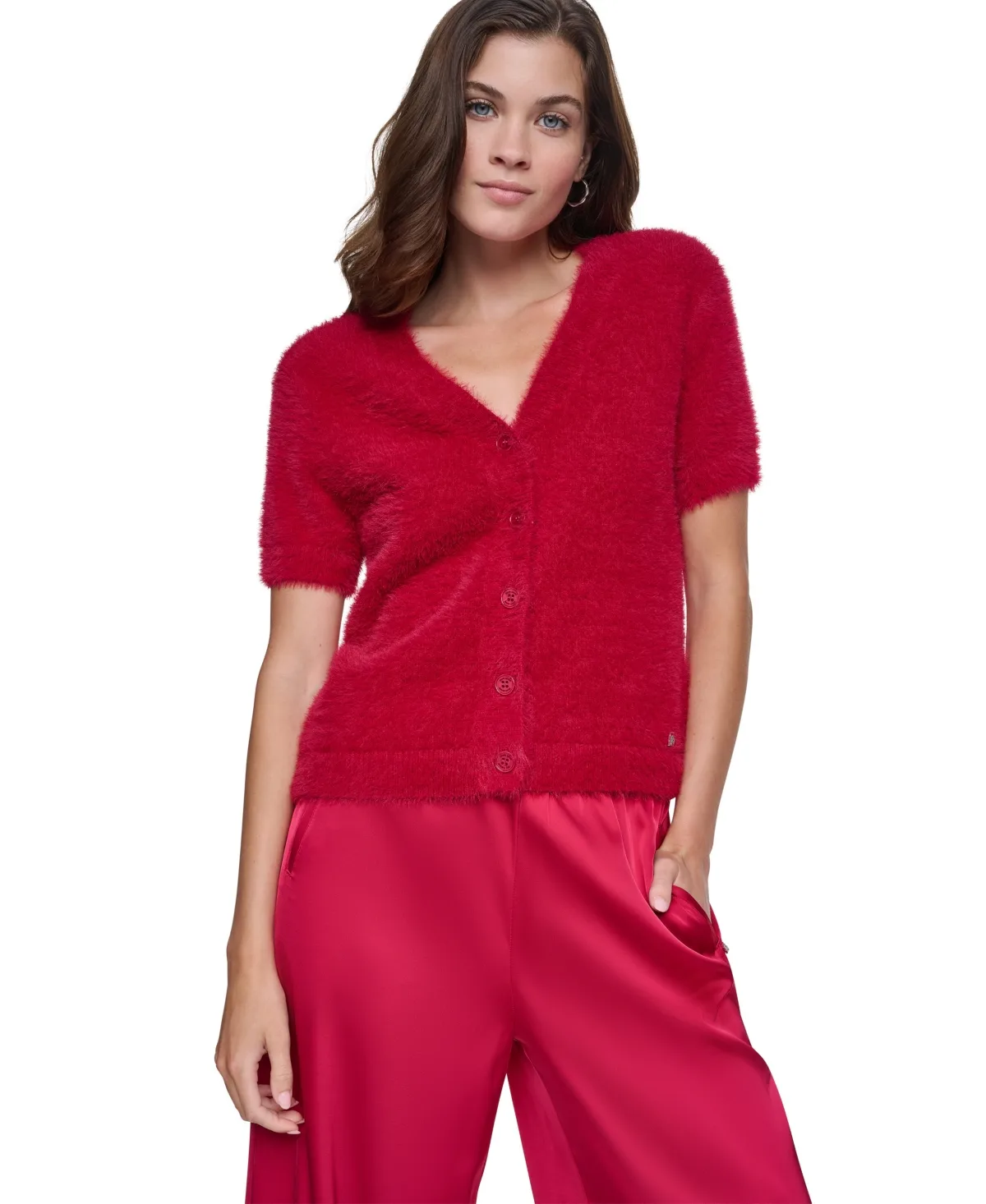 Jeans Short-Sleeve Brushed-Knit V-Neck Cardigan by DKNY