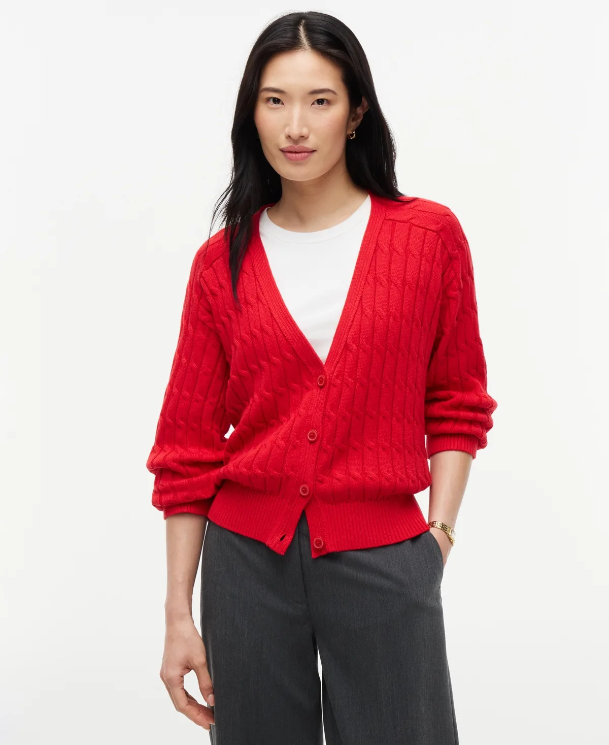 Oversized Cable-Knit V-Neck Cardigan