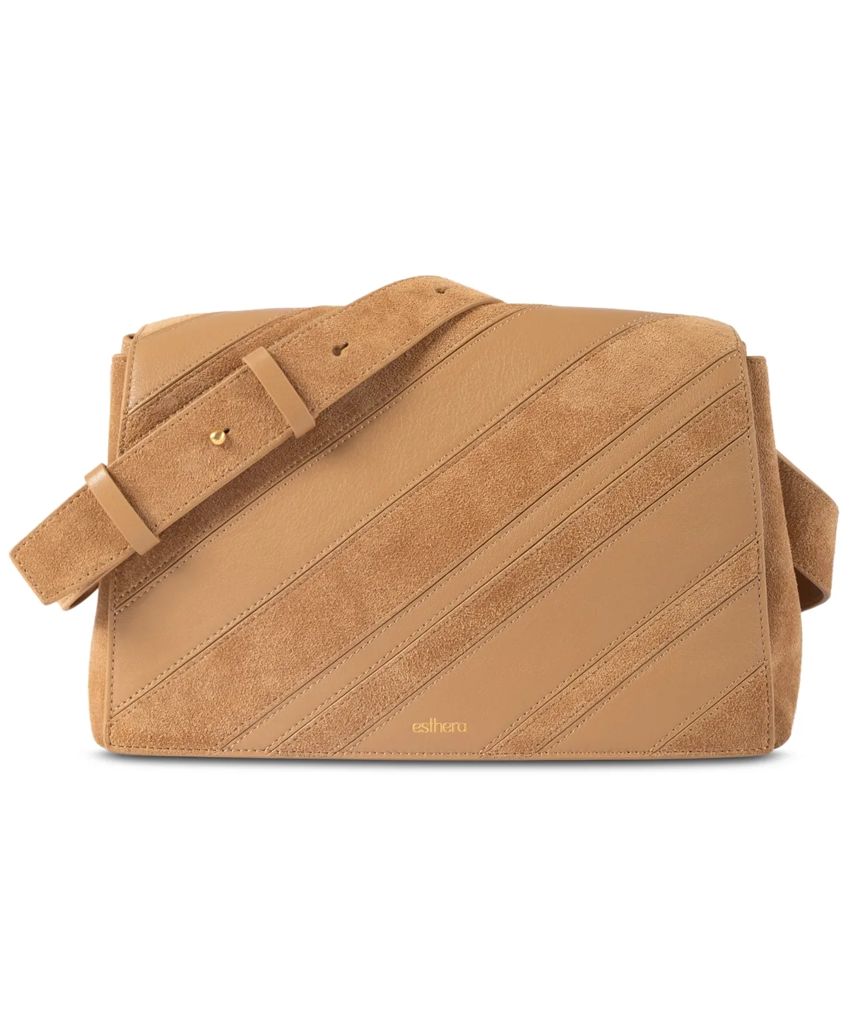 11AM Leather and Suede Diagonal Panel Detail Small Crossbody Handbag by Esthera