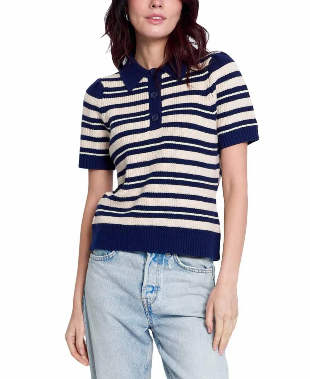 Birch Polo Striped Puff-Sleeve Sweater by Central Park West