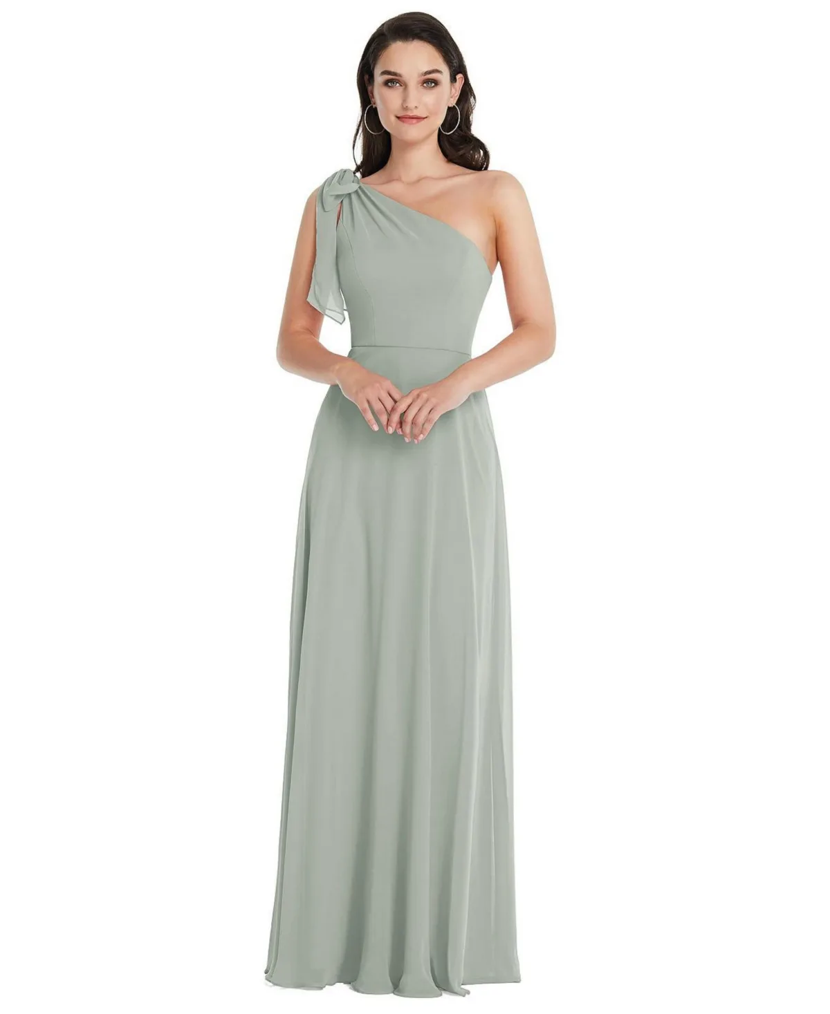 Draped One-Shoulder Maxi Dress with Scarf Bow by After Six