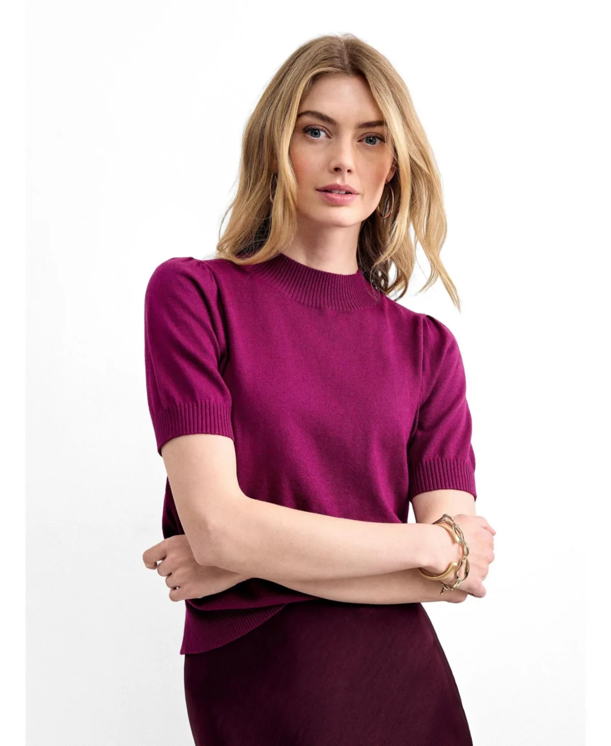 Charmaine Mock Neck Short-Sleeve Sweater