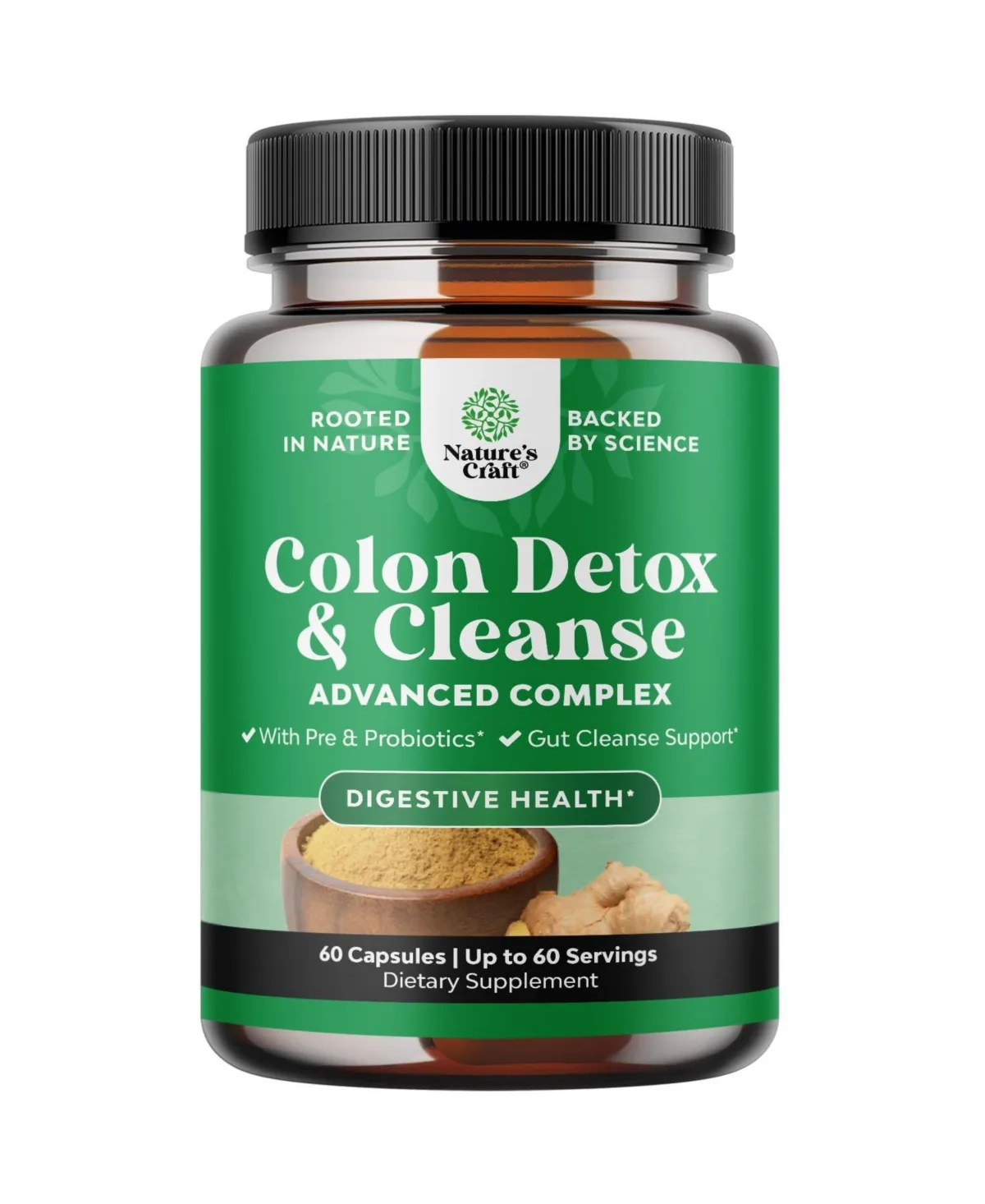 Colon Cleanse Capsules with Psyllium Husk, Cascara Sagrada, Flax Seed, Senna and Ginger Root - 60 Count by Natures Craft