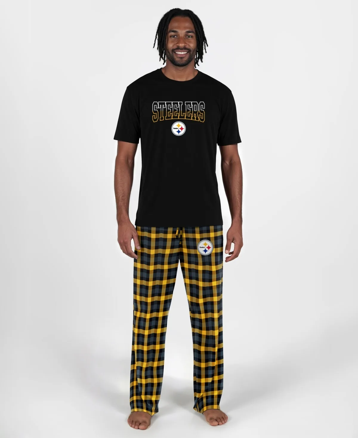 Pittsburgh Steelers Highland Plaid Crewneck T-Shirt and Pants, 2-Piece Set by Concepts Sport