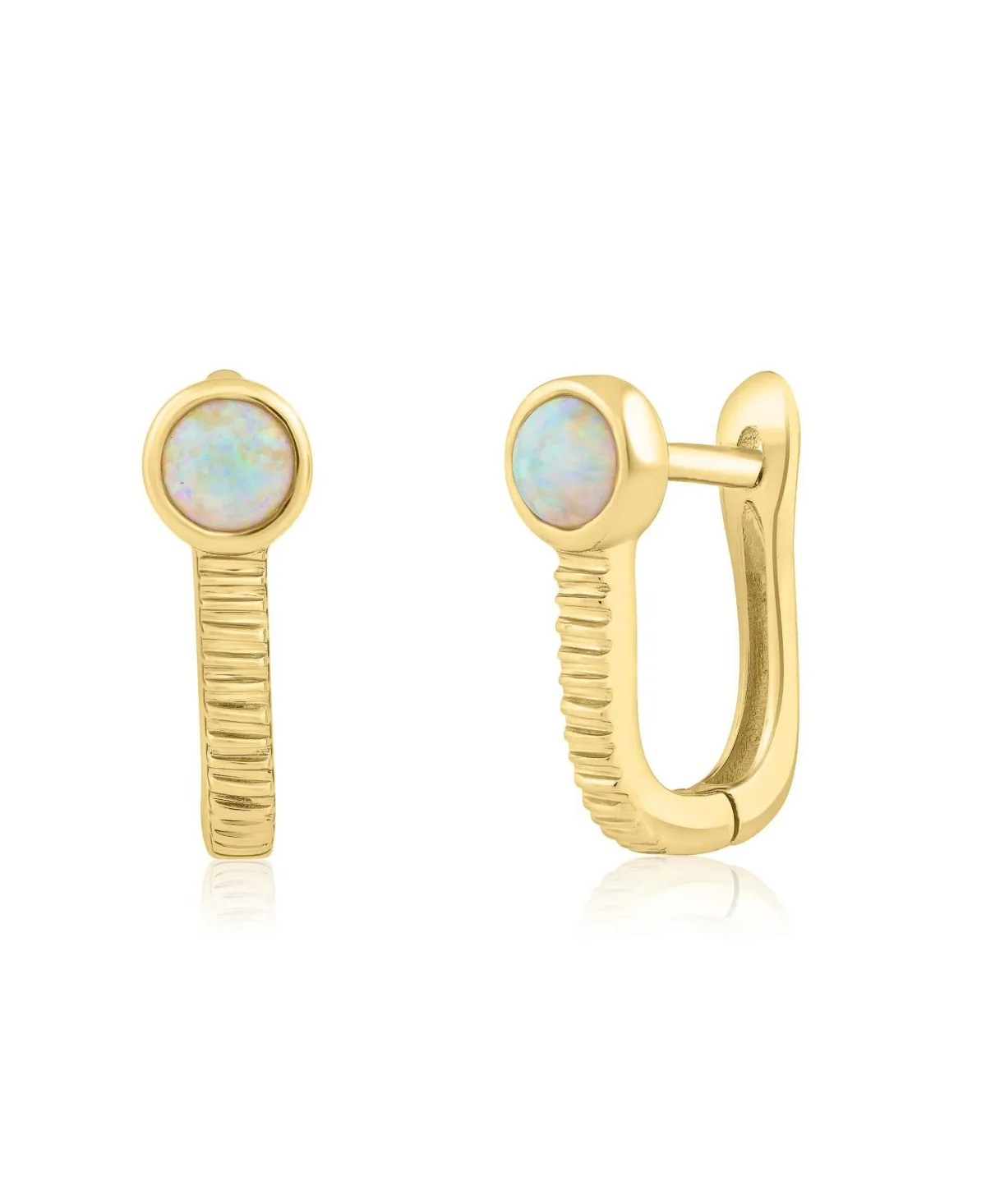 Round Opal U-Shaped Lined Hoop Earrings by Simona