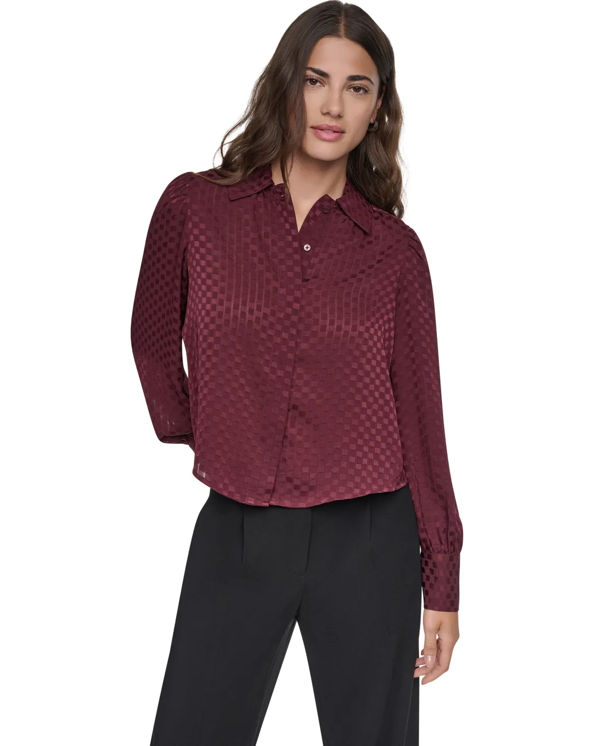 Point Collar Checkerboard Blouse by DKNY