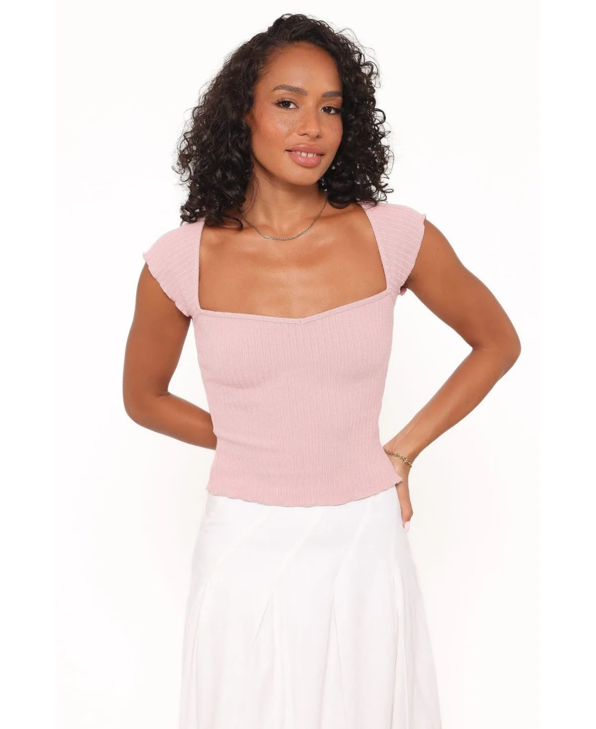 Maura Sweetheart-Neckline Short-Sleeve Top by Petal and Pup