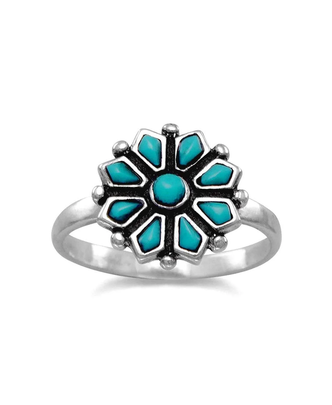 Flower Simulated Turquoise Ring in Sterling Silver by Curata