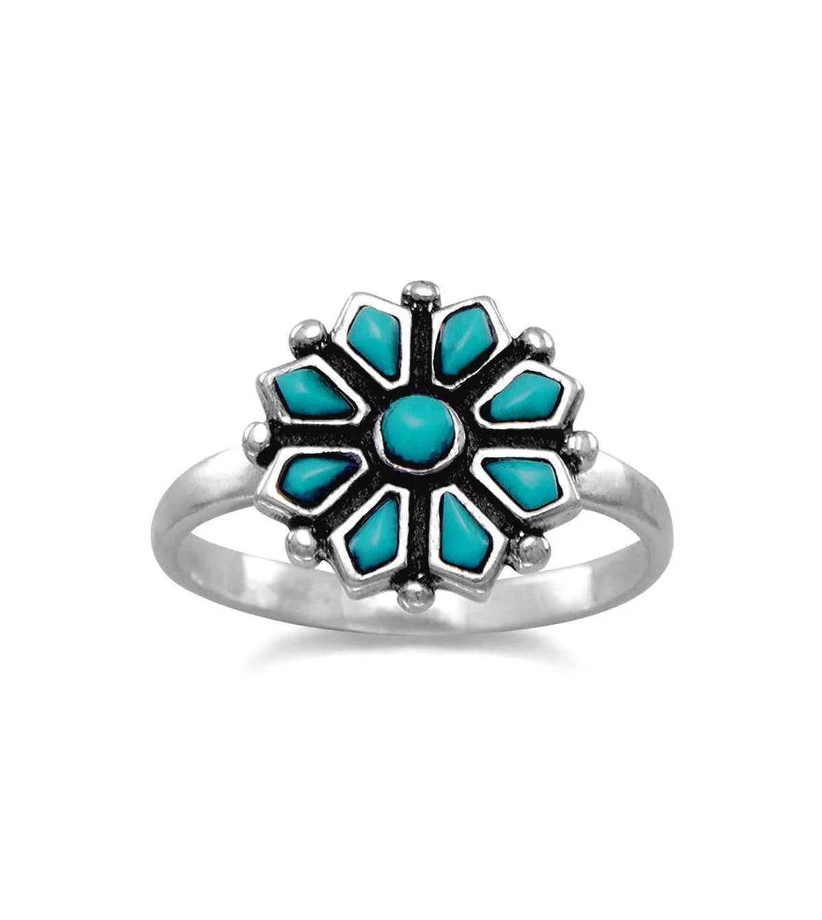 Flower Simulated Turquoise Ring in Sterling Silver by Curata