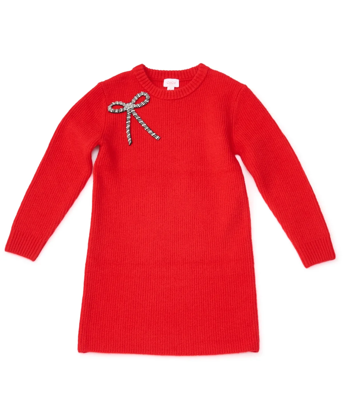 Long-Sleeve Embellished-Bow Crewneck Dress by CeCe