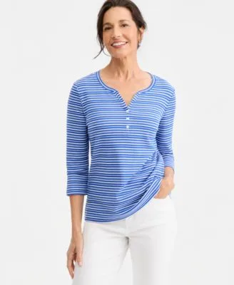 Printed 3/4 Sleeve Henley Top by Style & Co