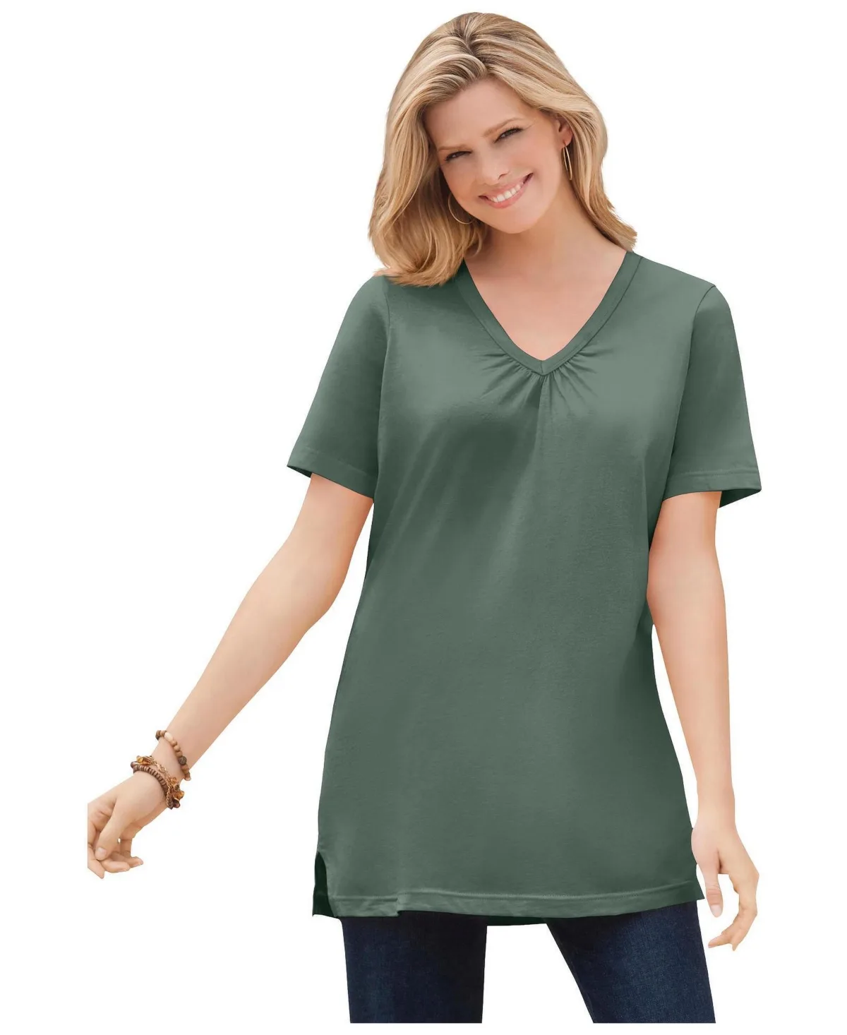 Within Perfect Short-Sleeve Shirred V-Neck Tunic by Woman Within
