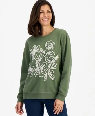 Soutache Trim Crewneck Fleece Sweatshirt by Style & Co