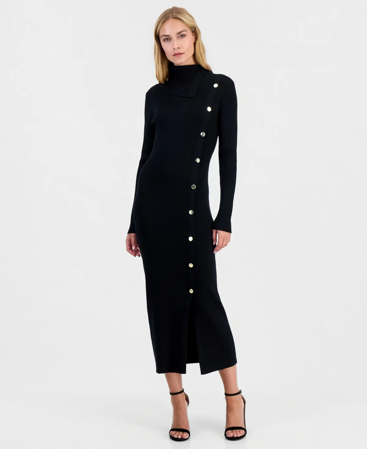 Long-Sleeve Mock-Neck Oversized-Collar Dress