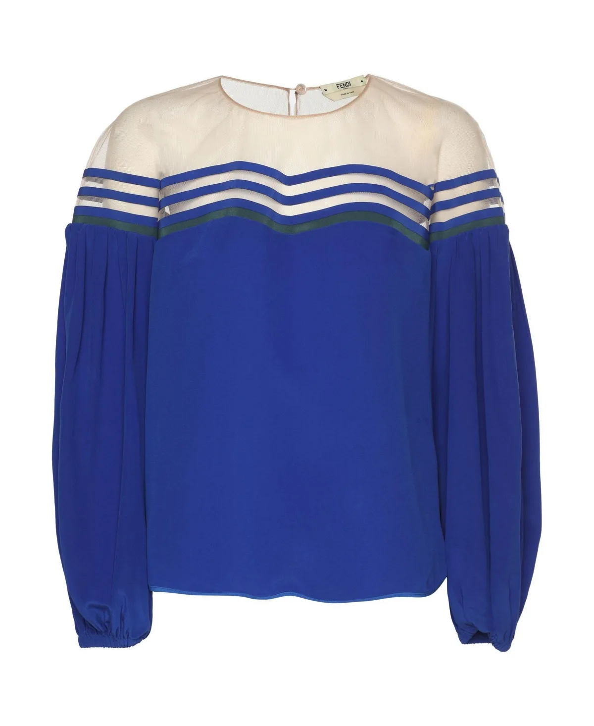 Pre-Owned Long-Sleeve Colorblock Crewneck Silk Blouse by FENDI
