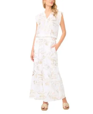 Metallic Ruffle Sleeve Blouse Wide Leg Pull on Pants by Vince Camuto
