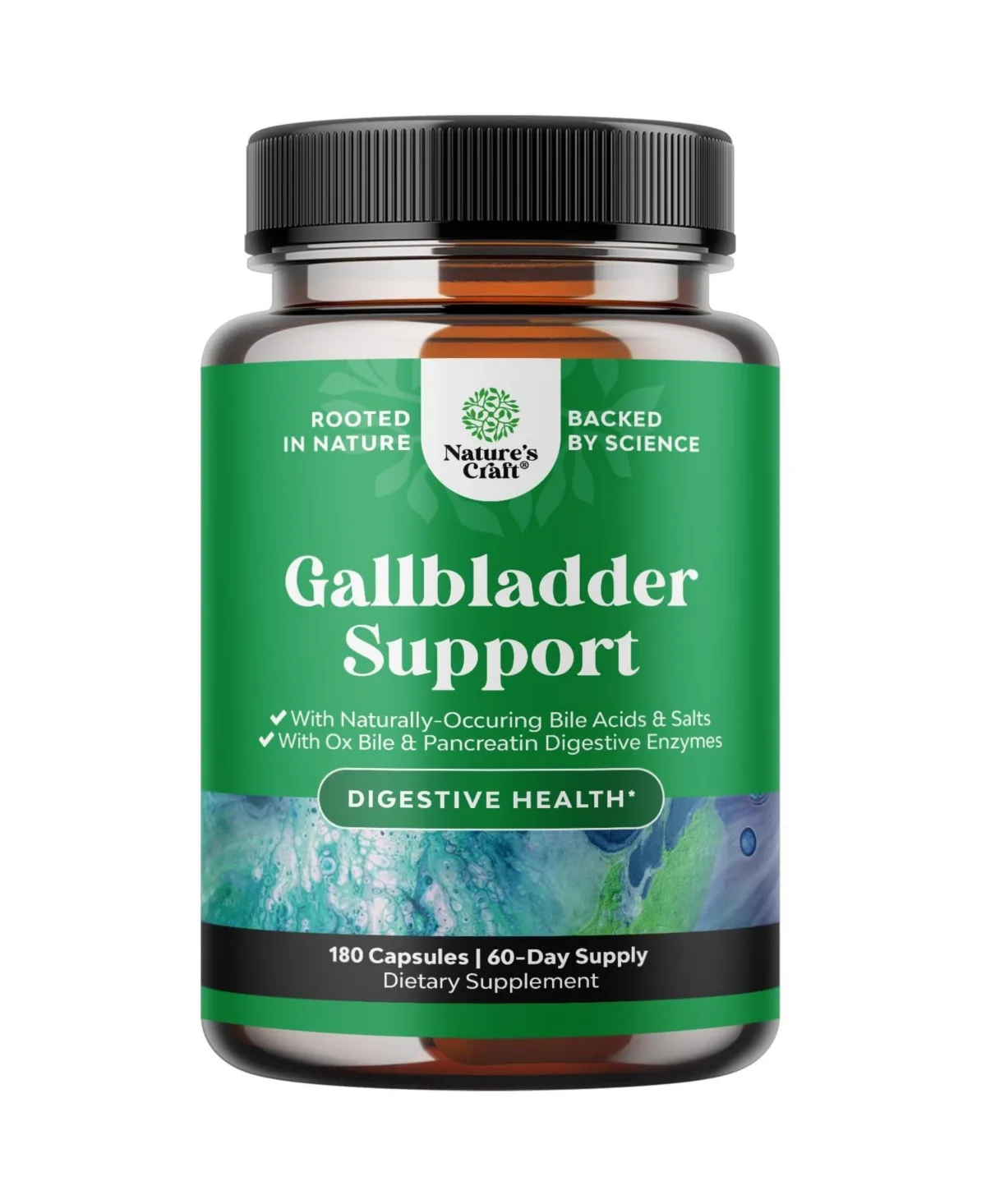 Ox Bile Salts Capsules - 500mg Ox Bile with Chanca Piedra, Betaine and Digestive Enzymes - Gallbladder Formula - 180 Count by Natures Craft