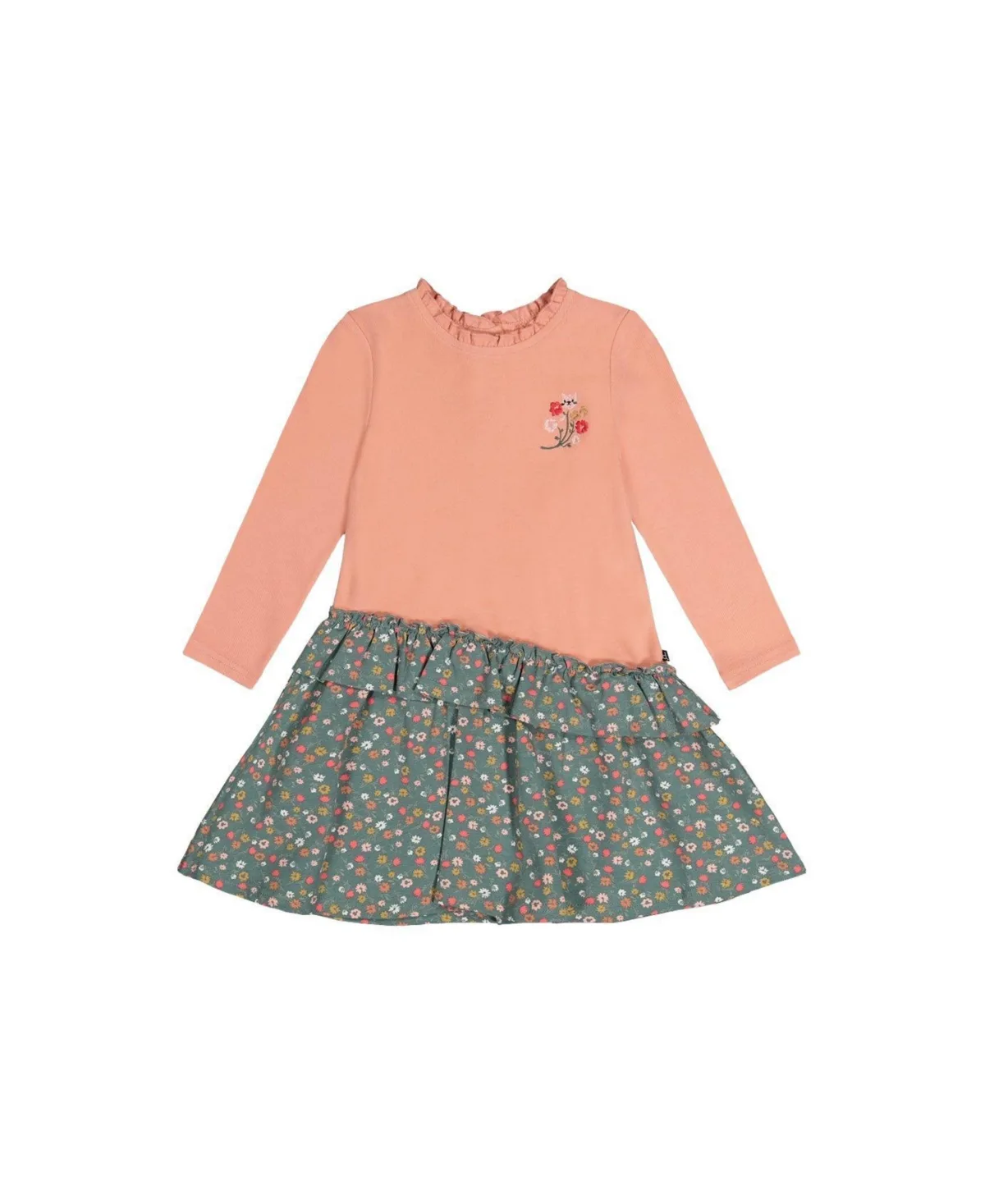 Bi-Material Dress Pale and Floral Print by Deux Par Deux