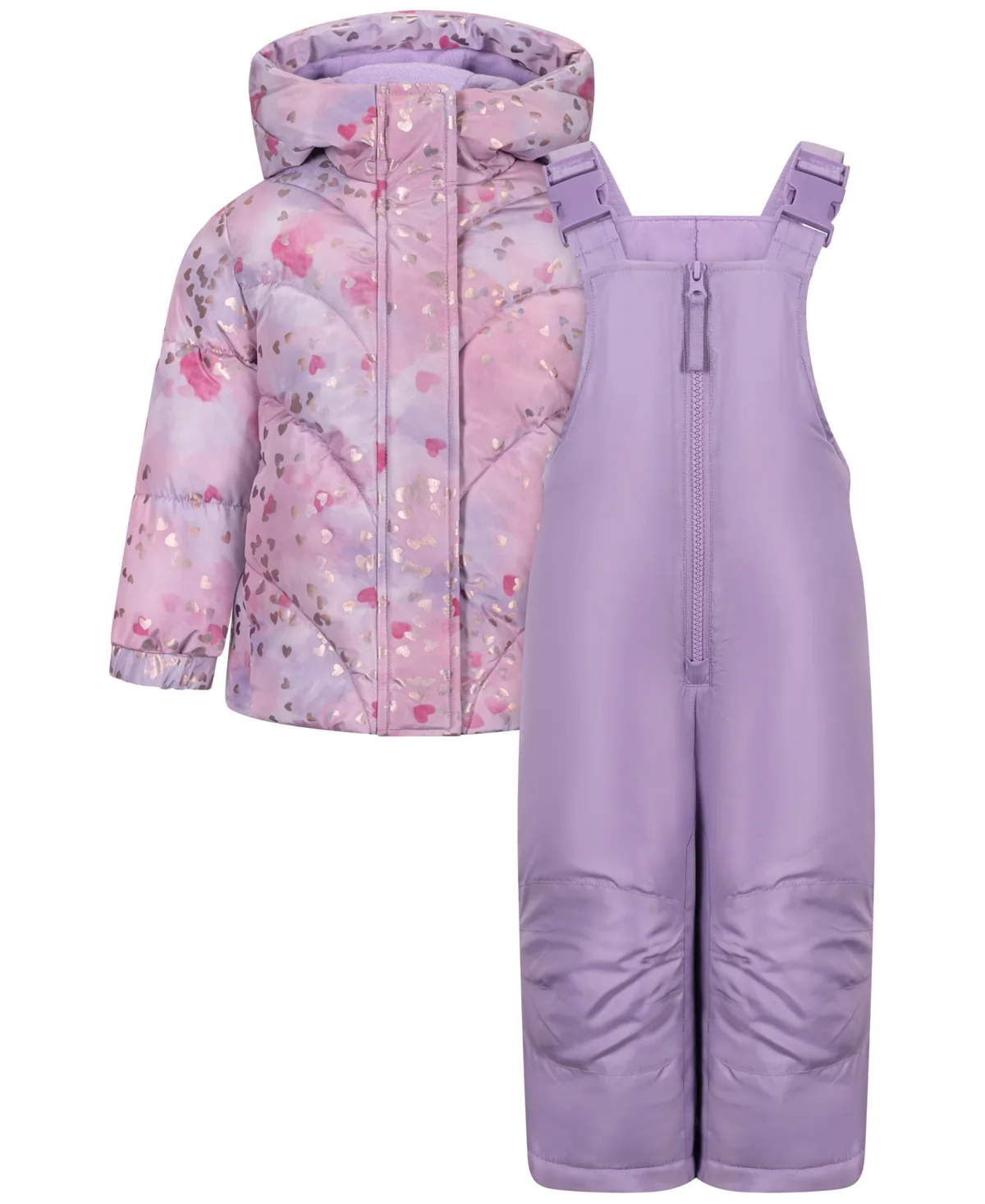 Foil Heart Print Mermaid Quilting Puffer Jacket and Ski Bib, 2-Piece Set by S Rothschild & Co
