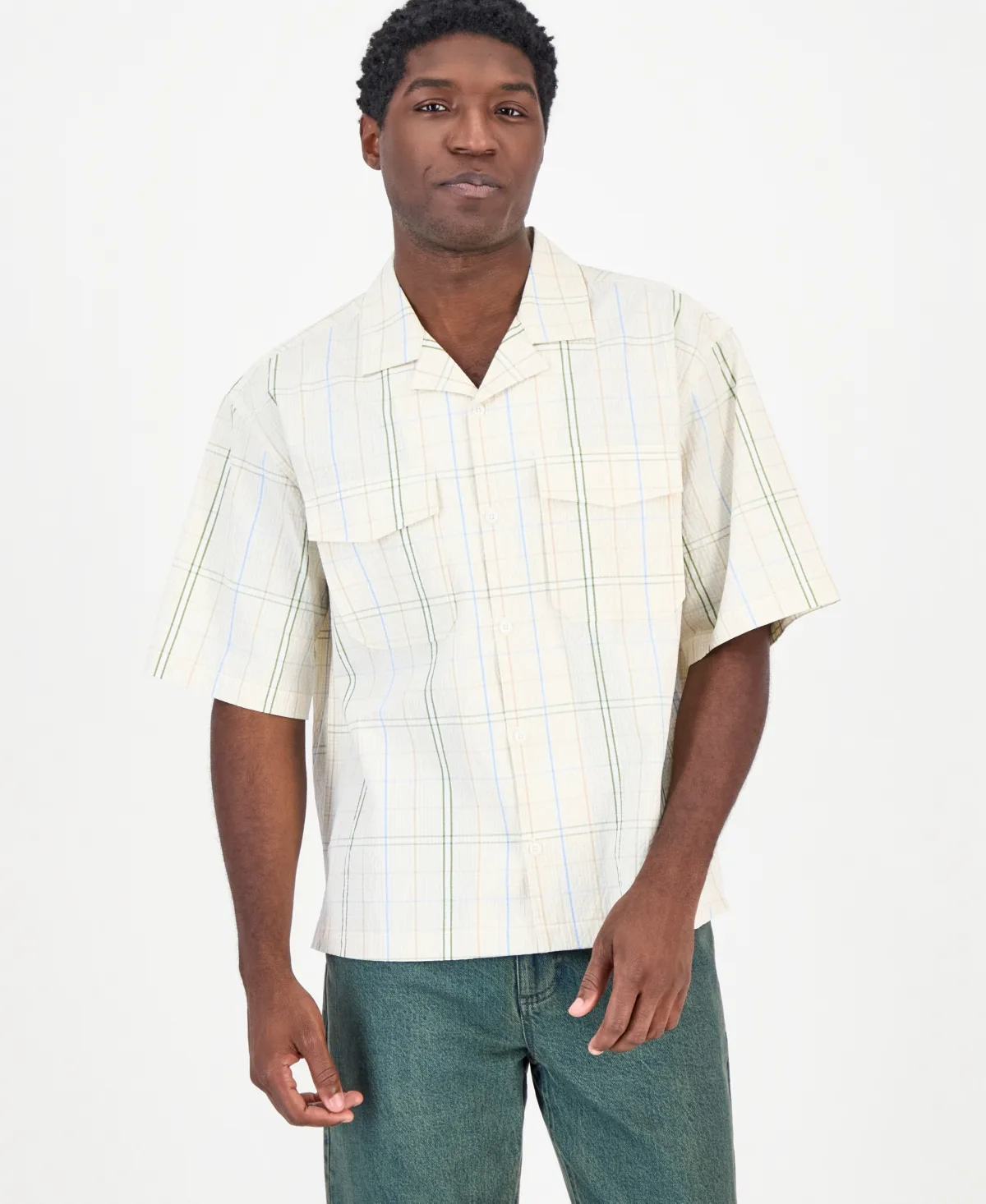 Plaid Camp-Collar Short-Sleeve Shirt