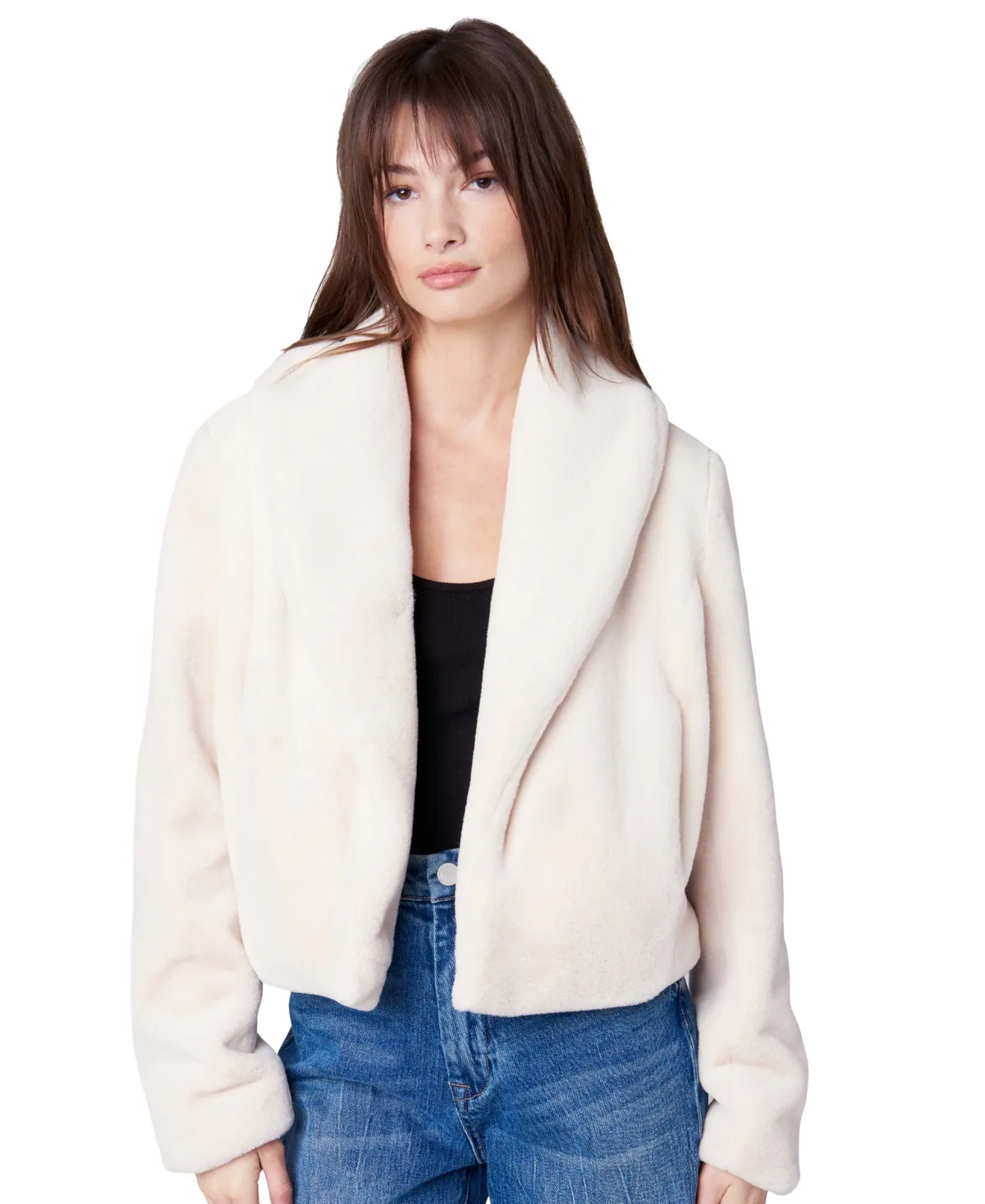 Be My Guest Faux-Fur Shawl-Collar Cropped Jacket