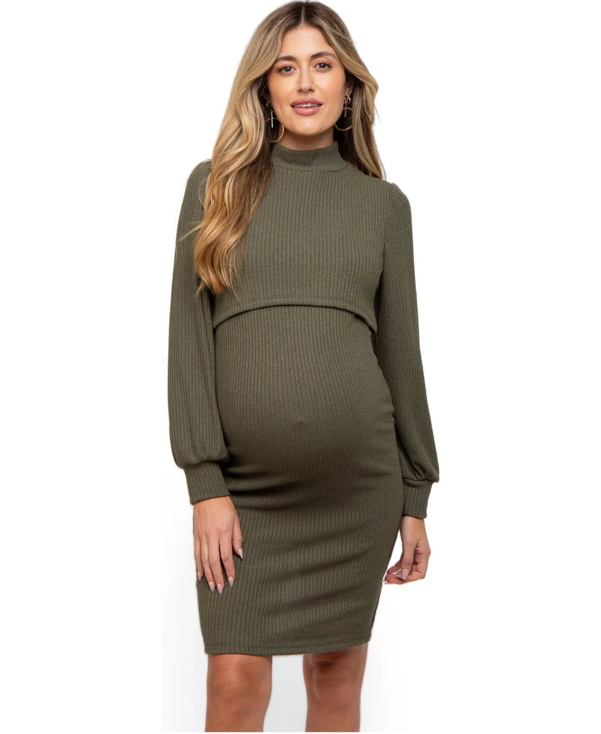 Rib Knit Mock Neck Nursing Dress by PinkBlush