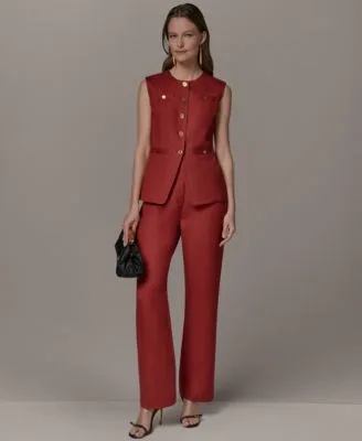 Crewneck Sleeveless Vest Mid Rise Straight Pants by Donna Karan New York