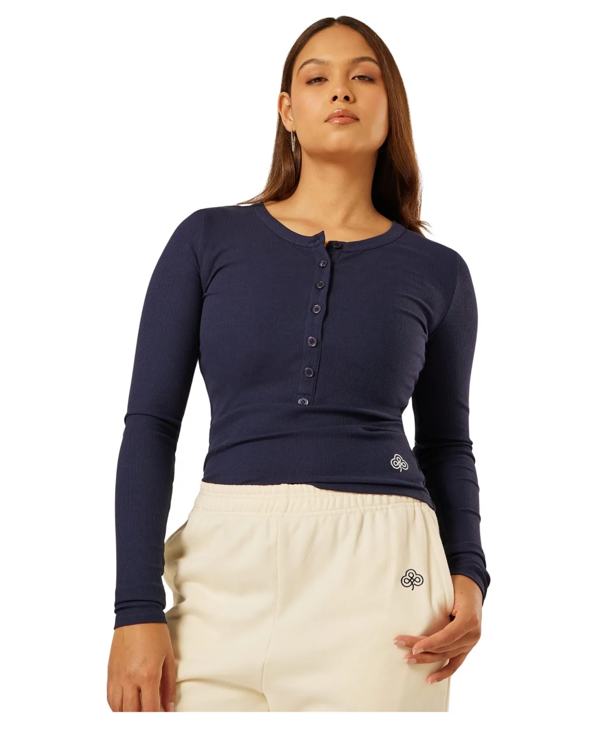 Essential Long-Sleeve Henley T-Shirt by Be Athletica