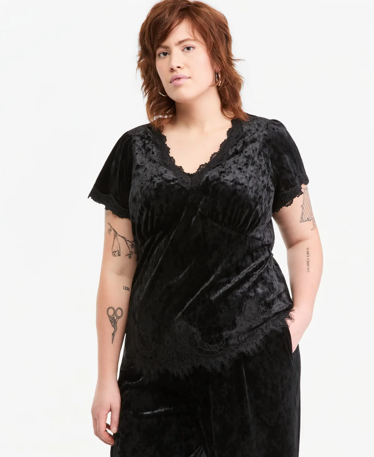 Velvet Lace-Trim V-Neck Blouse by And Now This