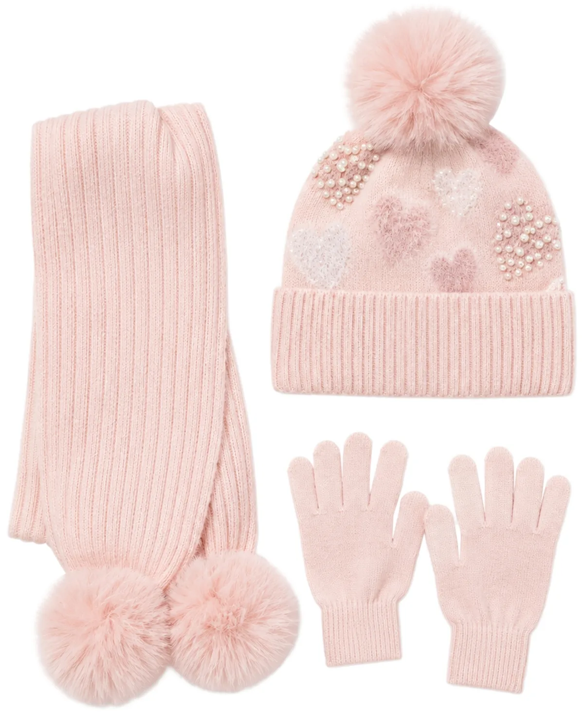 Sweetheart Snuggle Heart Pom-Pom Hat, Scarf and Gloves, 3-Piece Set by Rainbow