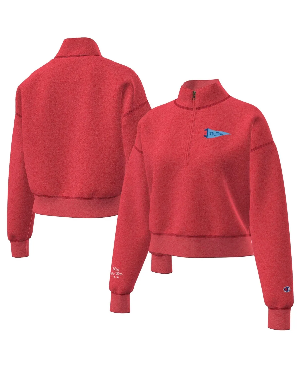 Philadelphia Phillies Triumph Tri-Blend Fleece Cropped Quarter-Zip Pullover by Champion