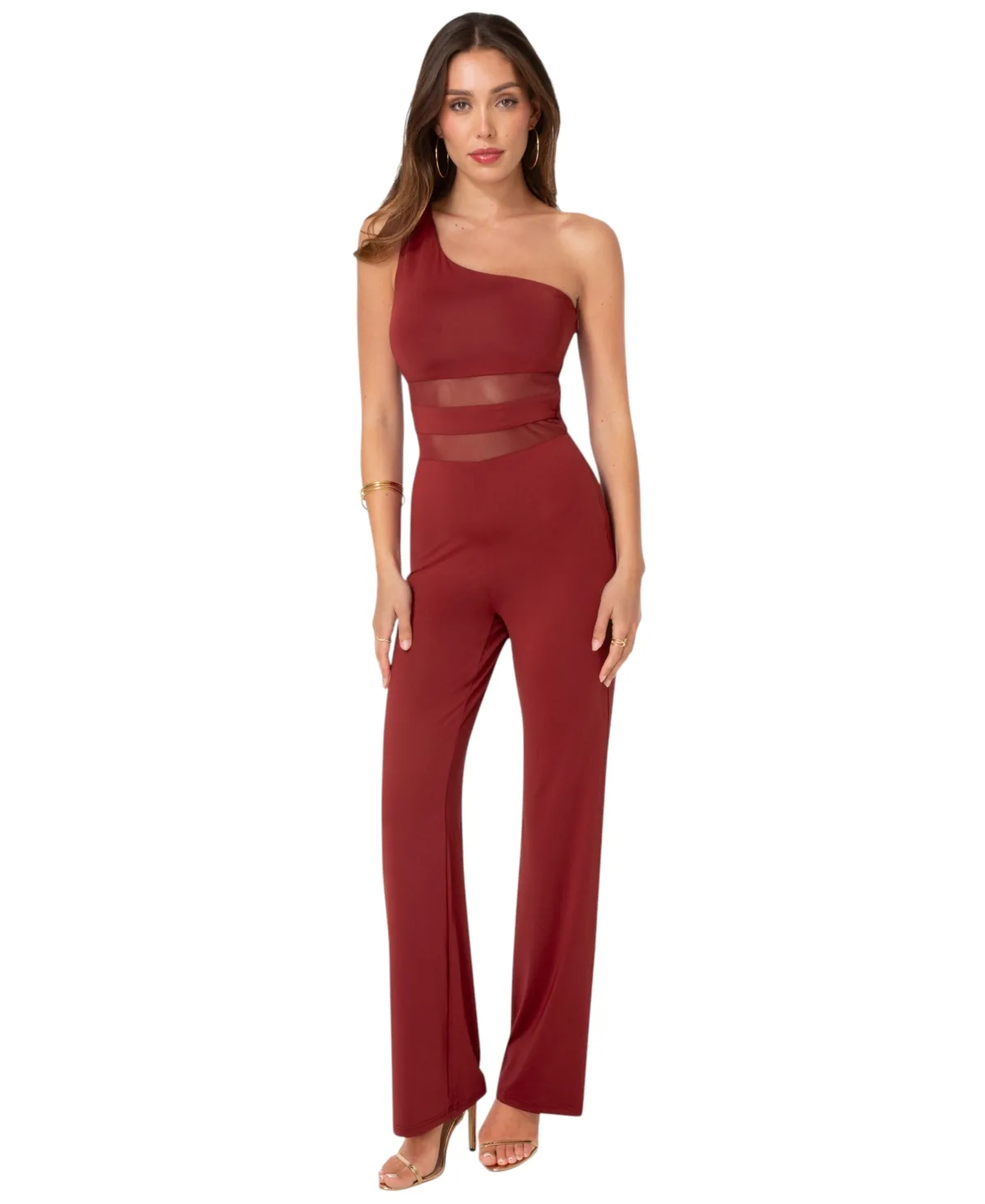 Wide-Leg One-Shoulder Sleeveless Jumpsuit by bebe
