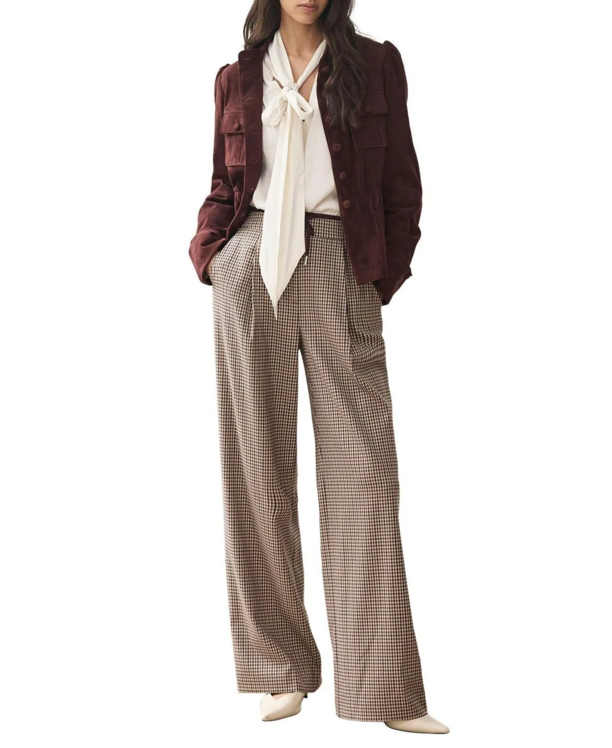 Mini Velvet Checked Contrast Waist Wide Leg Trousers by Mint Velvet