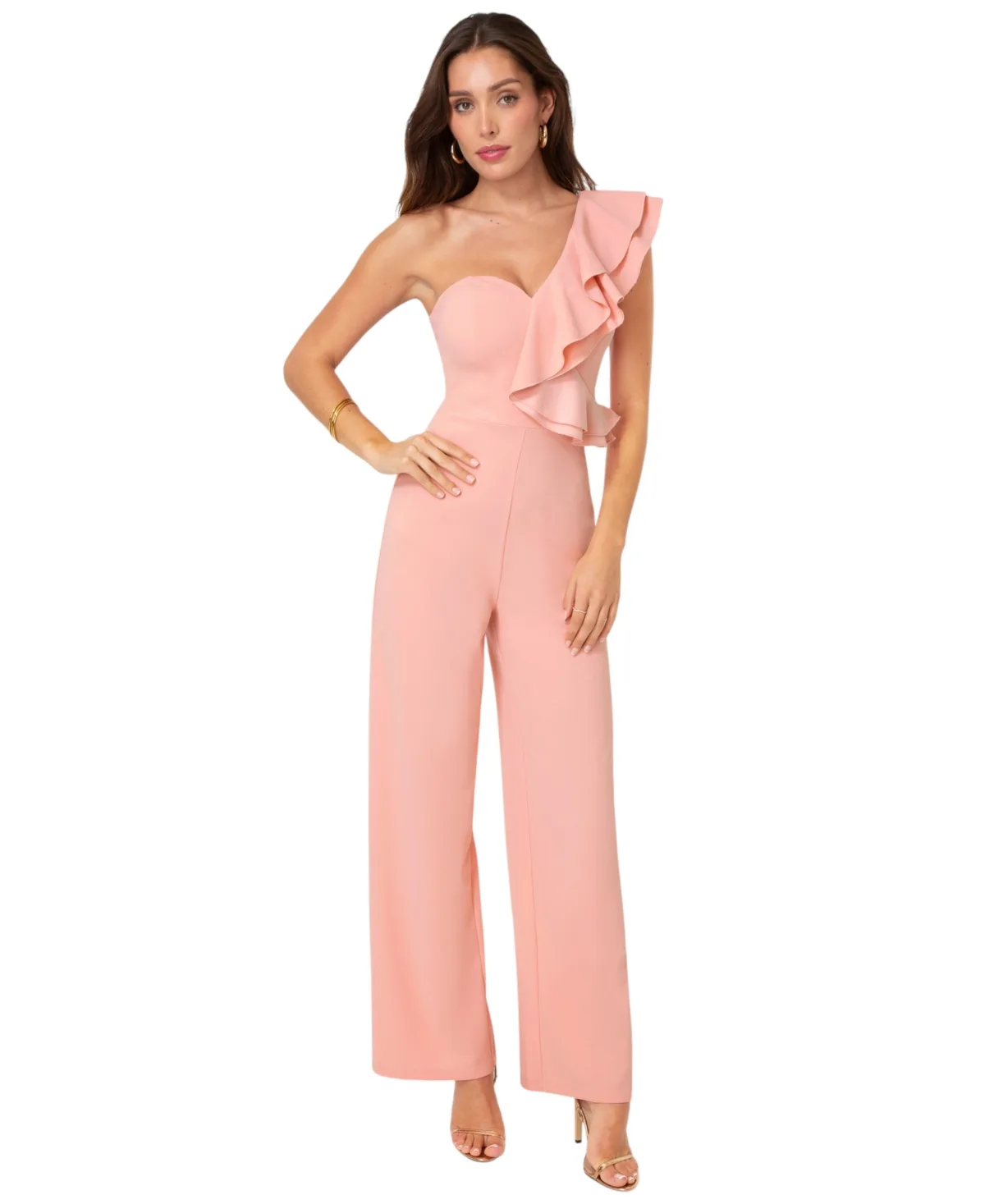 Scuba Crepe Wide-Leg Ruffle-Sleeve Jumpsuit