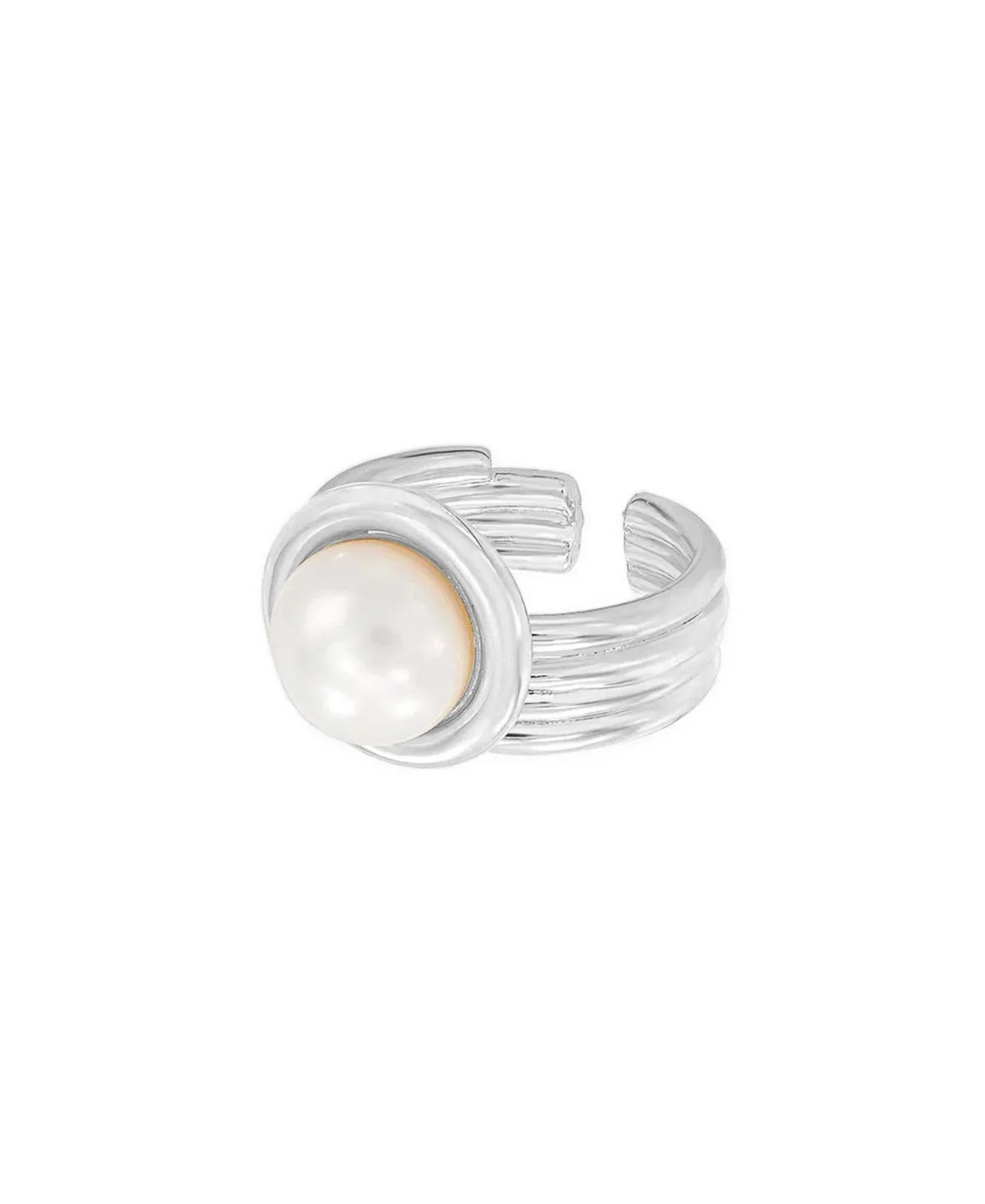 Josh & Chloe Meandro Textured Pearl Statement Adjustable Ring 14k Gold Plated Bold