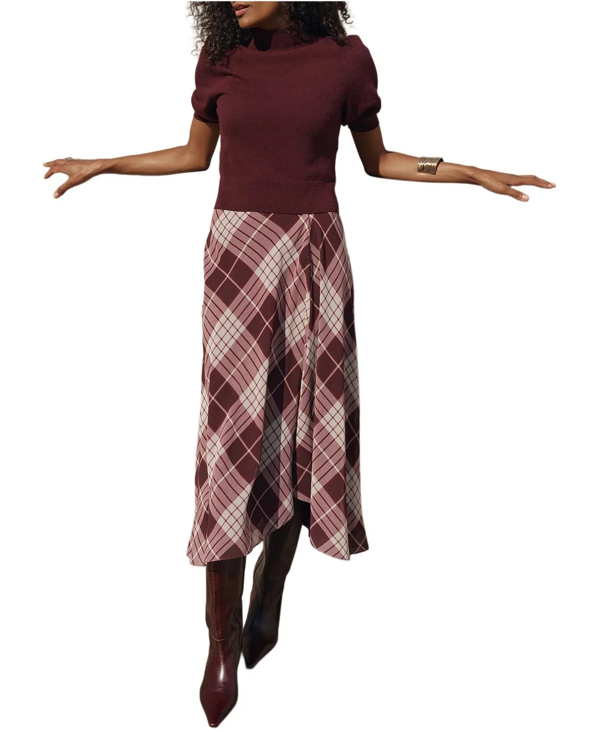 Checked Layered Midi Dress by Mint Velvet