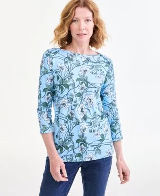 Printed Pima Cotton 3/4-Sleeve Boat-Neck Top by Style & Co