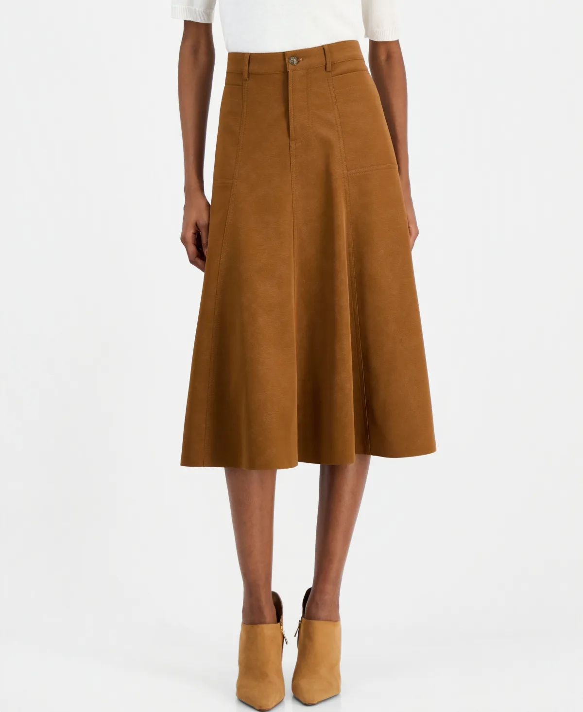 Lucie A-Line Midi High-Waisted Faux Leather Skirt