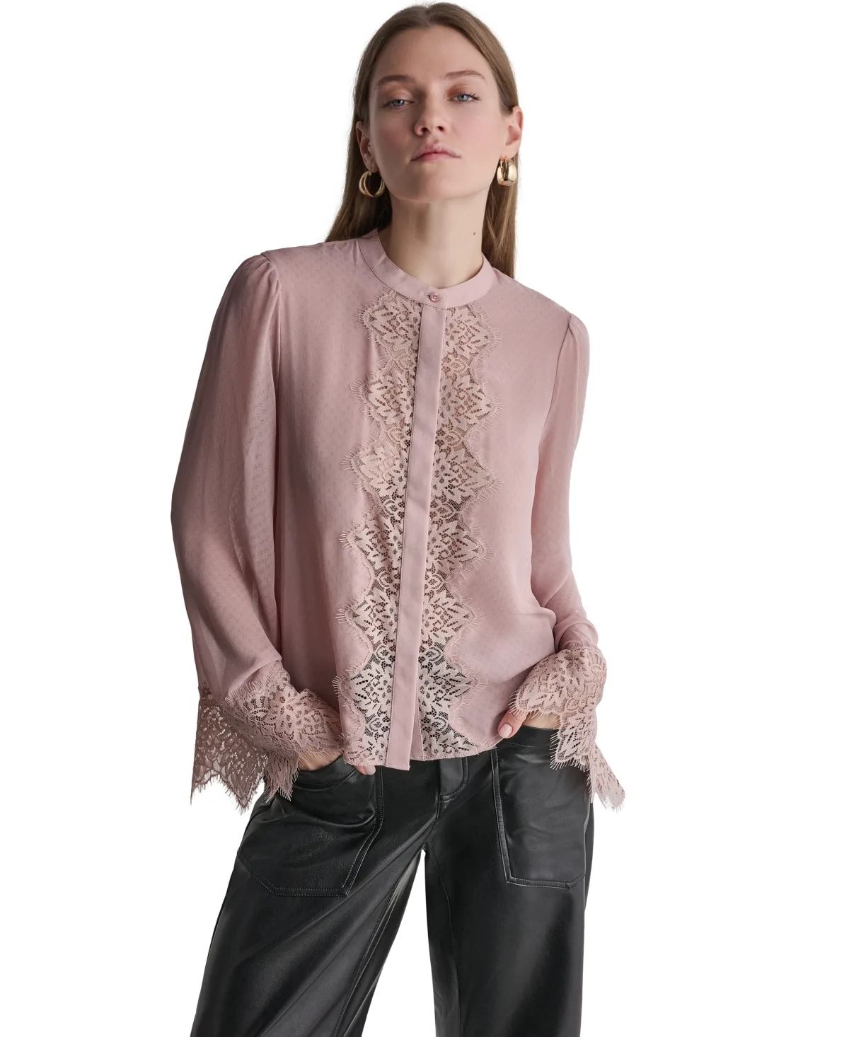 High-Neck Long-Sleeve Lace Blouse by BCBG