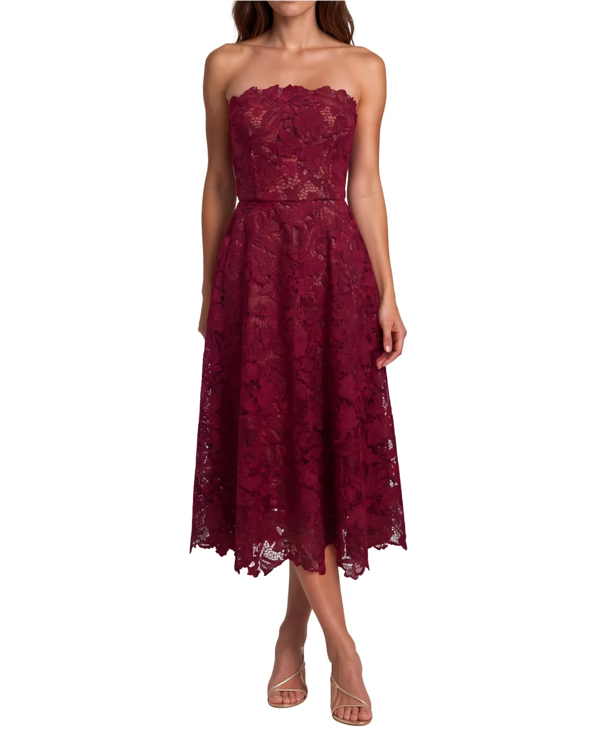 Strapless Lace Midi Dress by Rene Ruiz Occasion