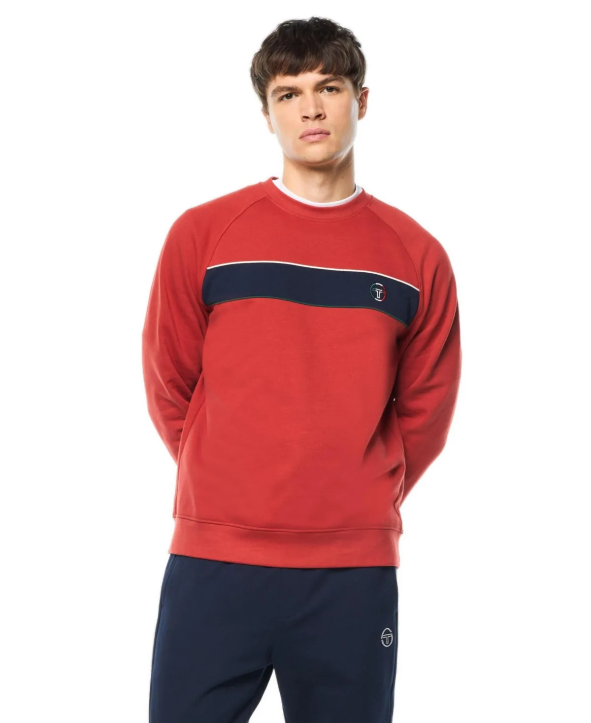 Tricolore Tri-Color Embroidered Monogram Premium French Terry Sweatshirt by Sergio Tacchini