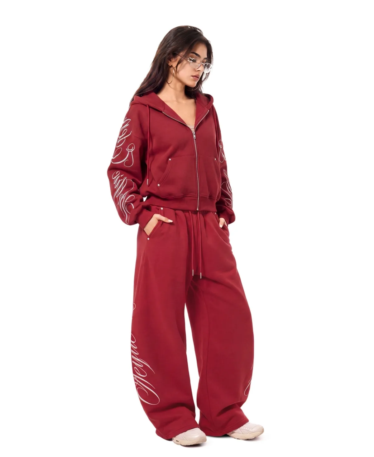 Boxy Script Embroidery Hoodie and Pants, 2-Piece Set by Aelfric Eden