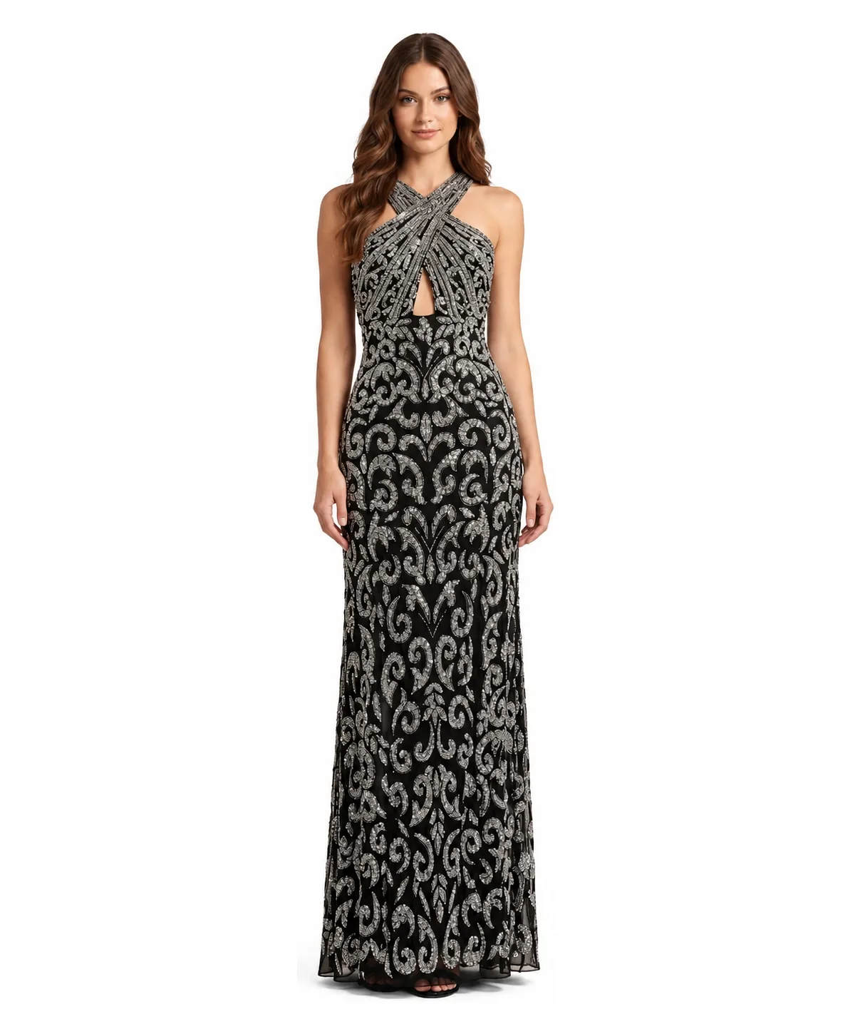 Beaded Halter Front-Slit Dress by Lara