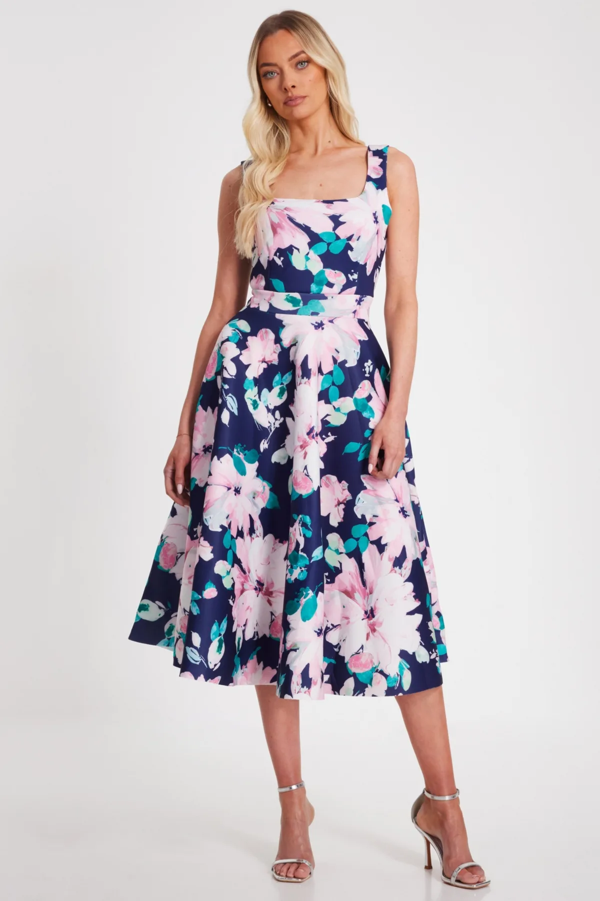 Floral Scuba Foam Square Neck Maxi Skater by Quiz
