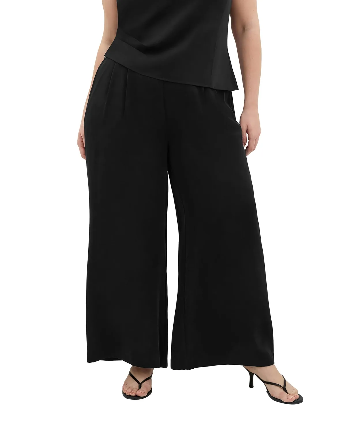 Jett Pleated Sateen Wide-Leg Pants by City Chic