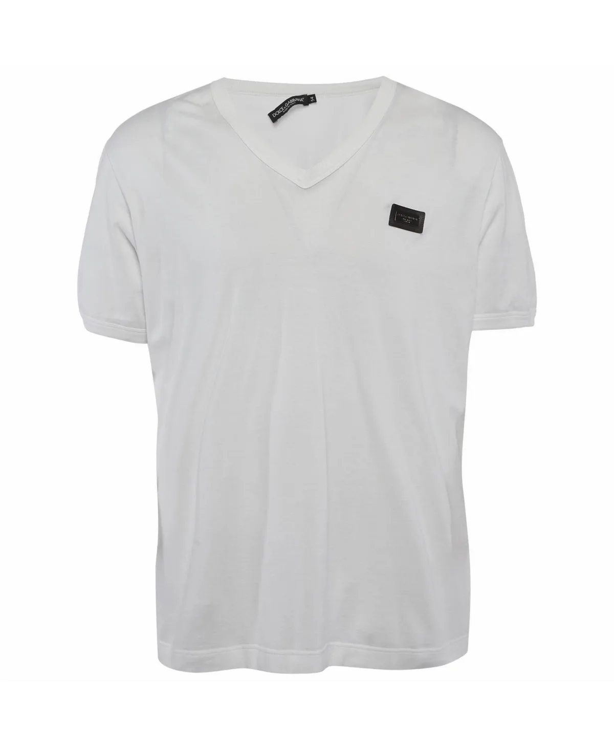 Pre-Owned Dolce & Gabbana Logo Plaque V-Neck Jersey T-Shirt by Dolce & Gabbana